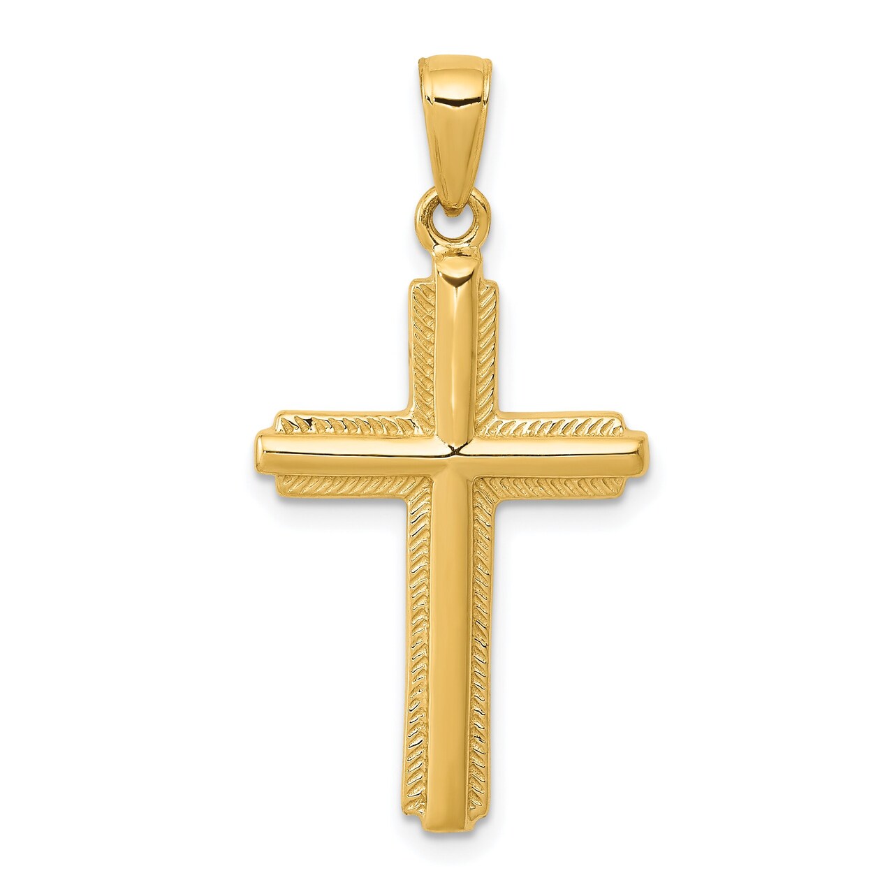 14K Gold Cross With Striped Border Pendant Charm Jewelry 34 x 17mm